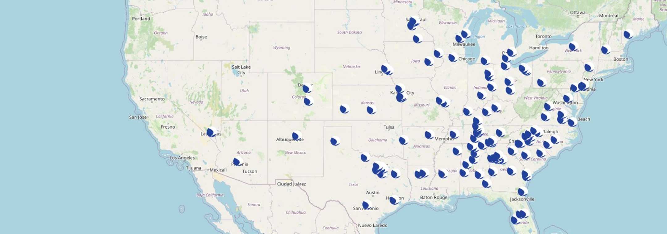 US map of all 140 FirstFleet locations